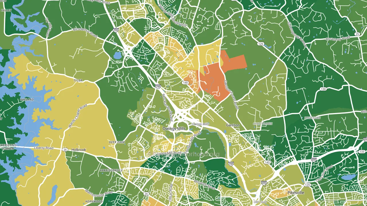 Owings Mills, MD block-group voter-turnout map
