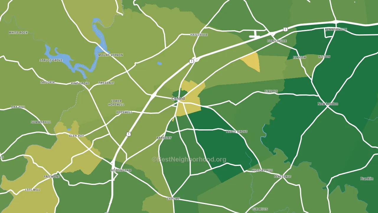 Oxford, PA block-group voter-turnout map