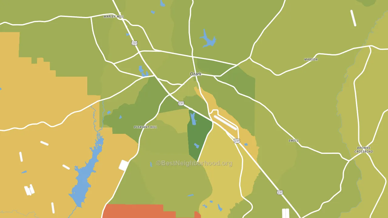 Ozark, AL block-group voter-turnout map