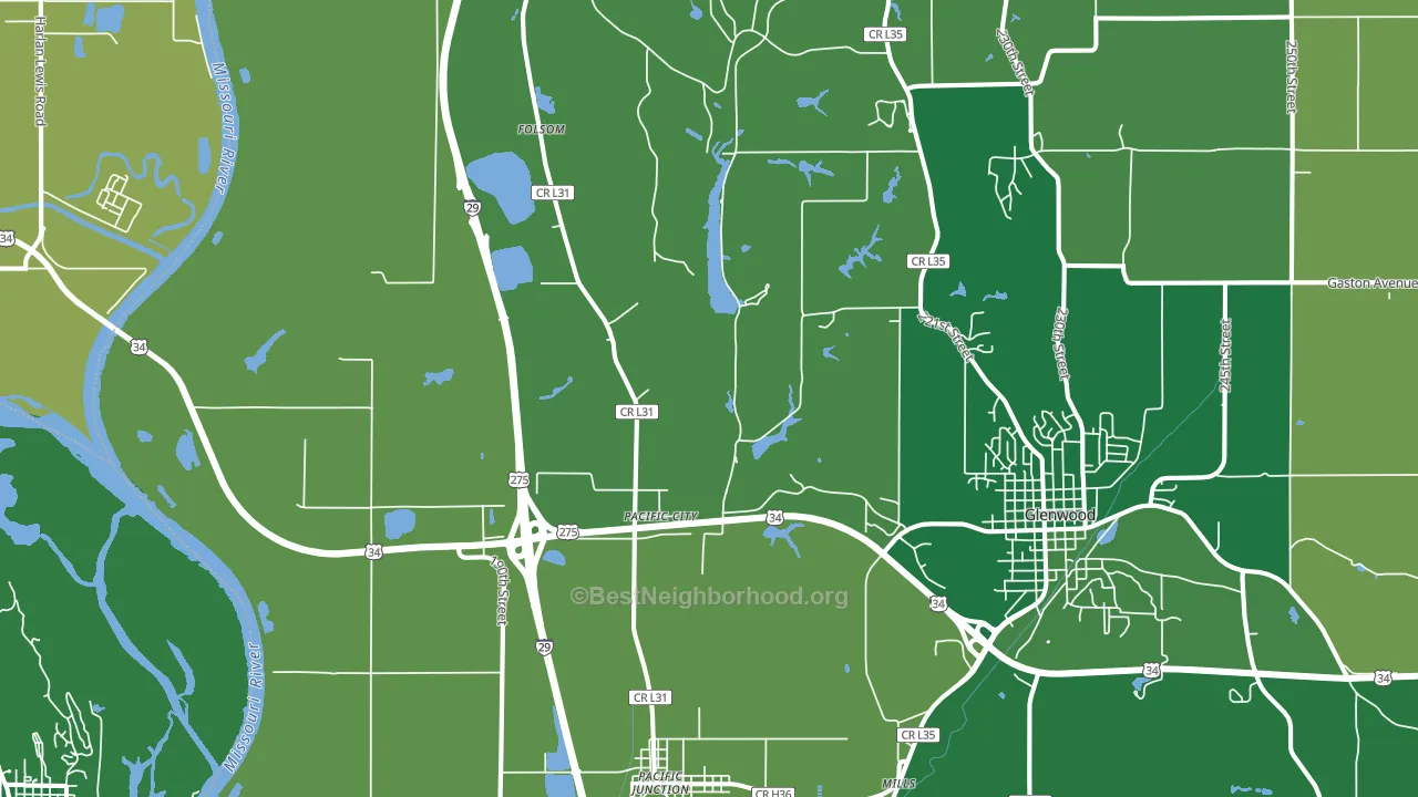 Pacific Junction, IA block-group voter-turnout map