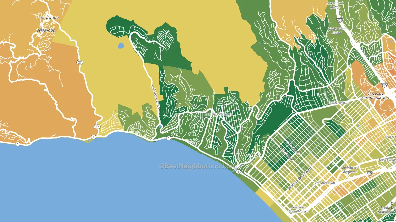 Pacific Palisades, CA block-group voter-turnout map