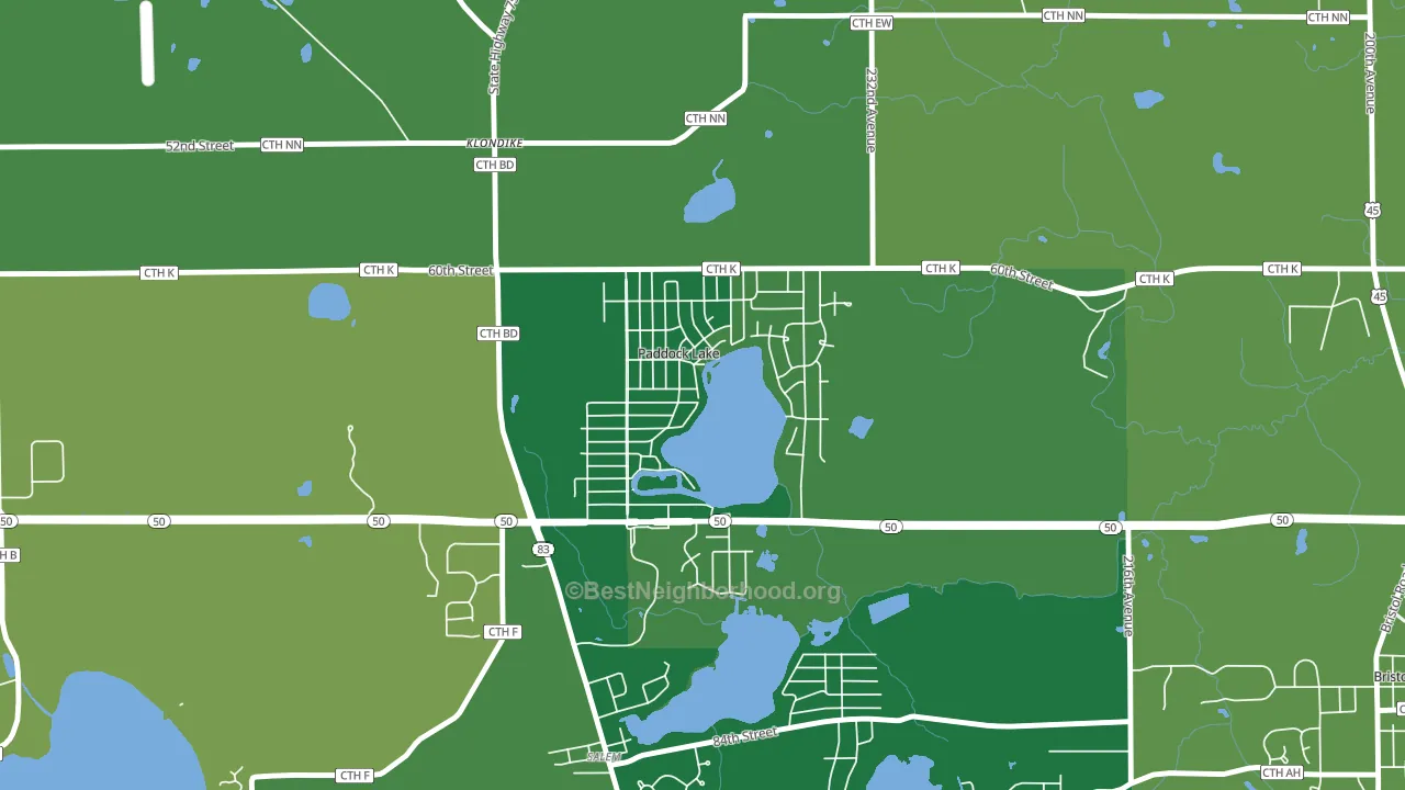 Paddock Lake, WI block-group voter-turnout map