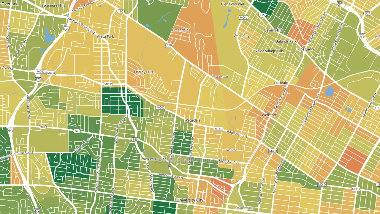 Pagedale, MO block-group voter-turnout map