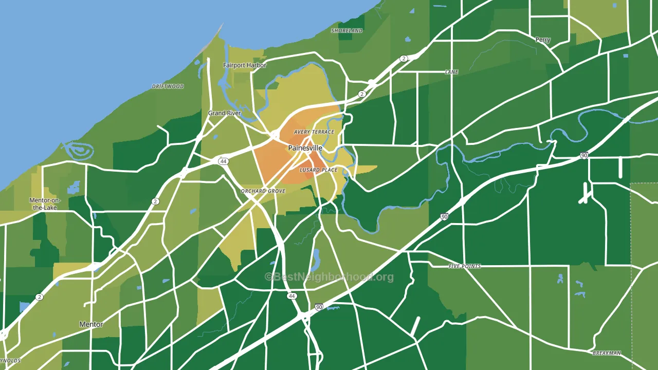 Painesville, OH block-group voter-turnout map