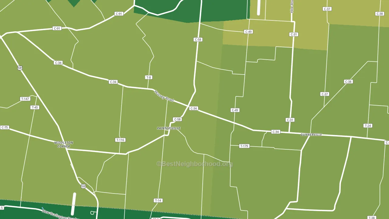 Paintersville, OH block-group voter-turnout map
