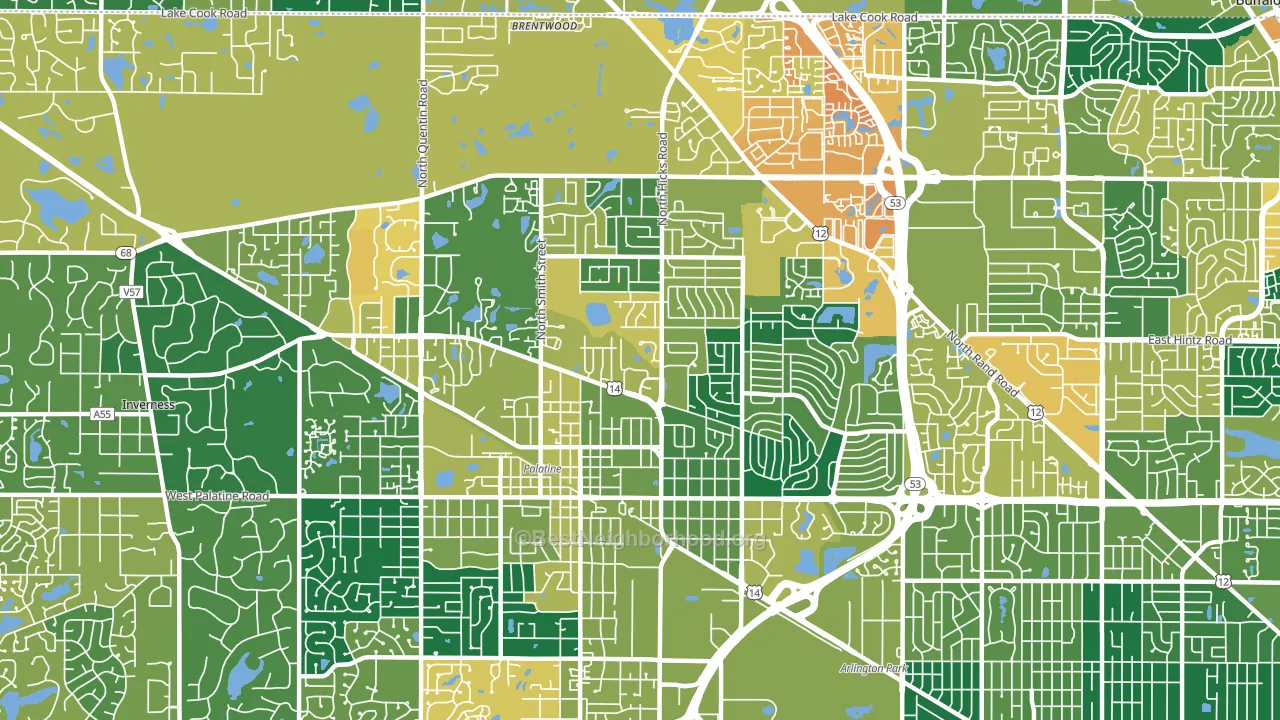 Palatine, IL block-group voter-turnout map