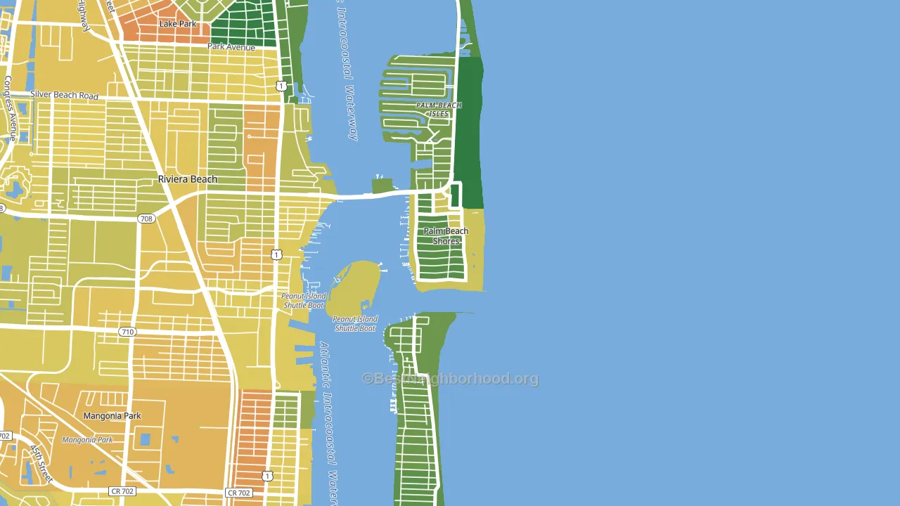 Palm Beach Shores, FL block-group voter-turnout map