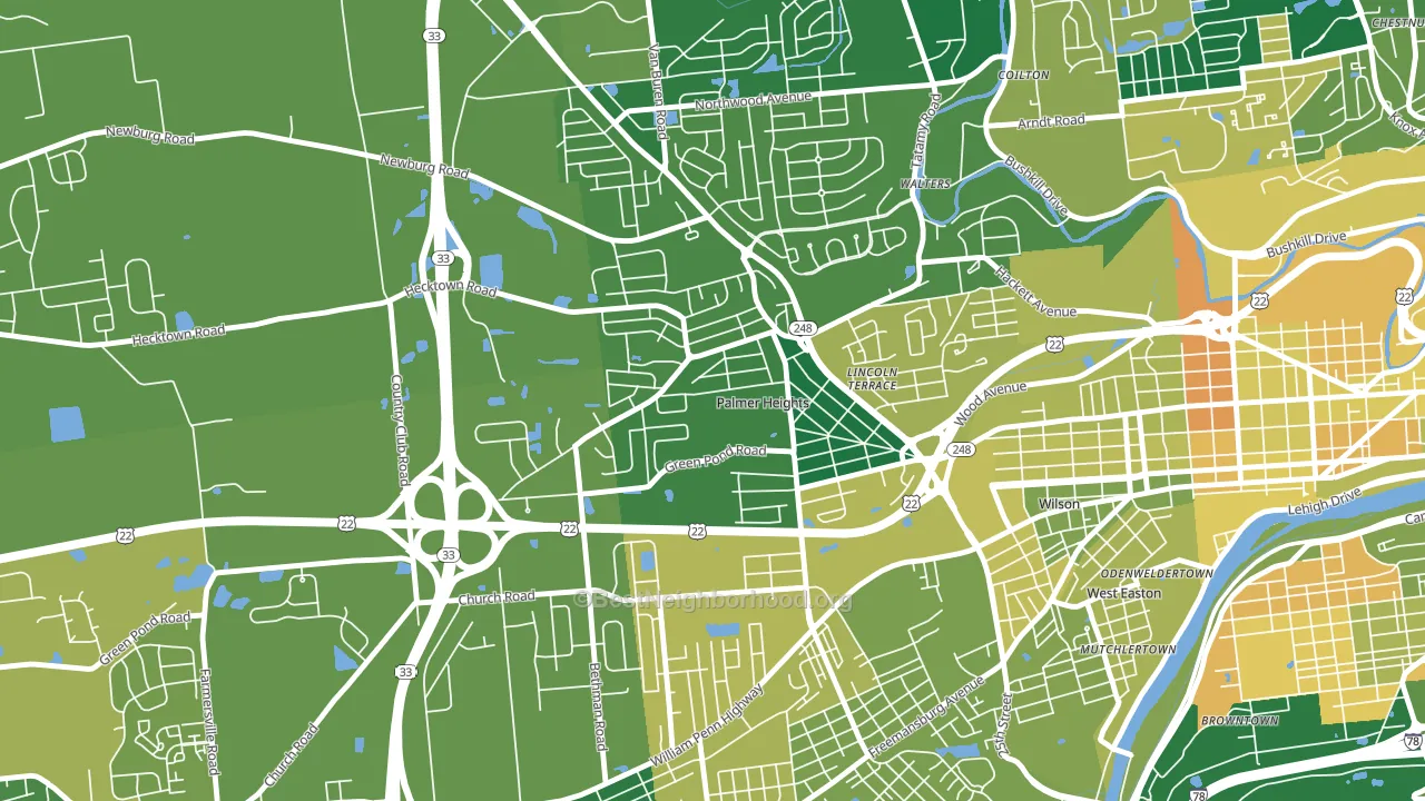 Palmer Heights, Easton, PA block-group voter-turnout map
