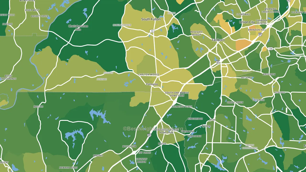 Palmetto, GA block-group voter-turnout map