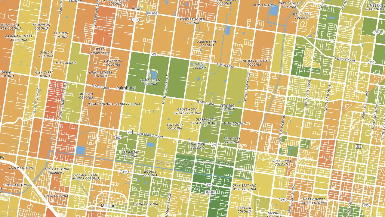 Palmhurst, TX block-group voter-turnout map