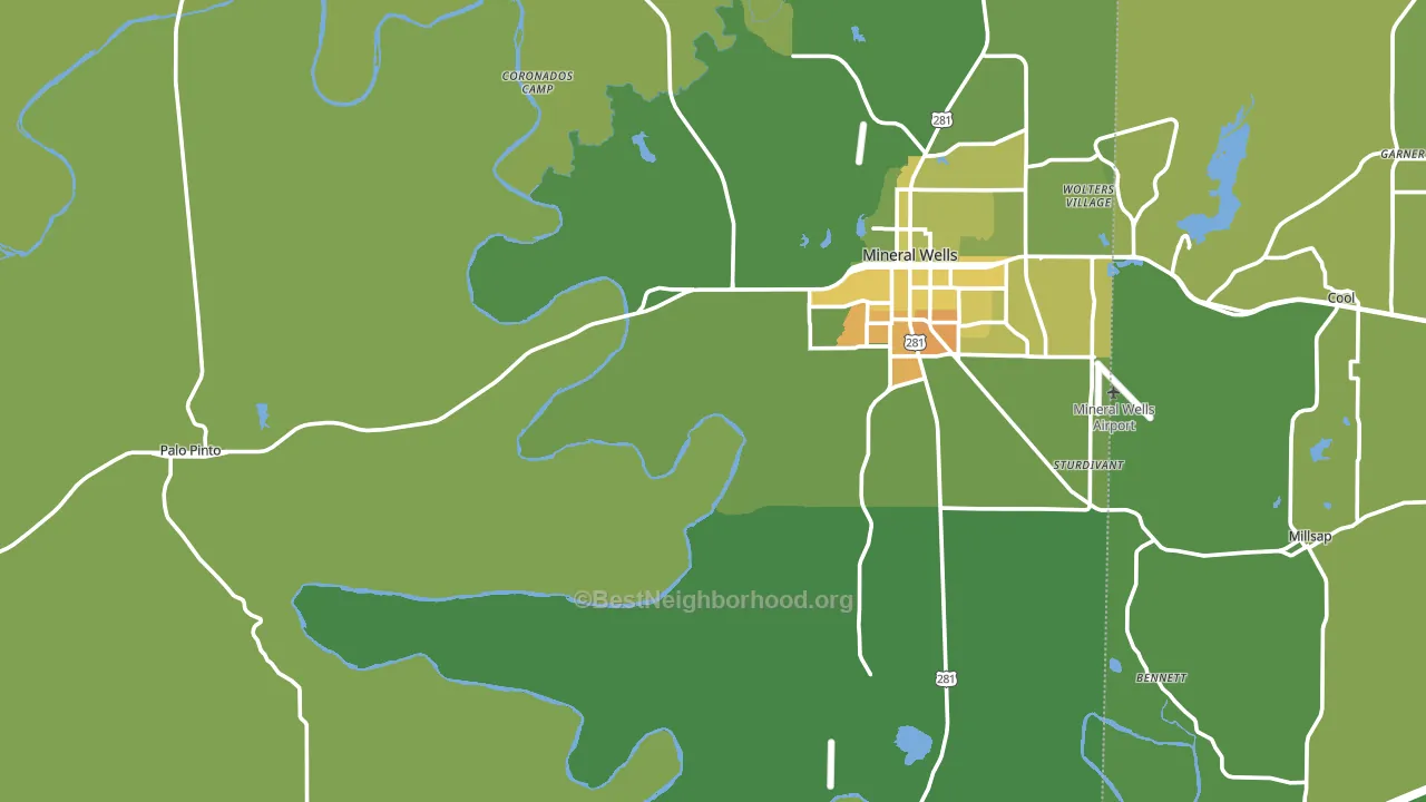 Palo Pinto County, TX block-group voter-turnout map