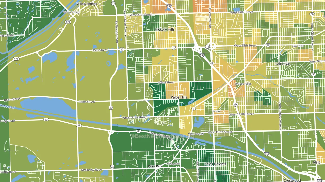 Palos Hills, IL block-group voter-turnout map