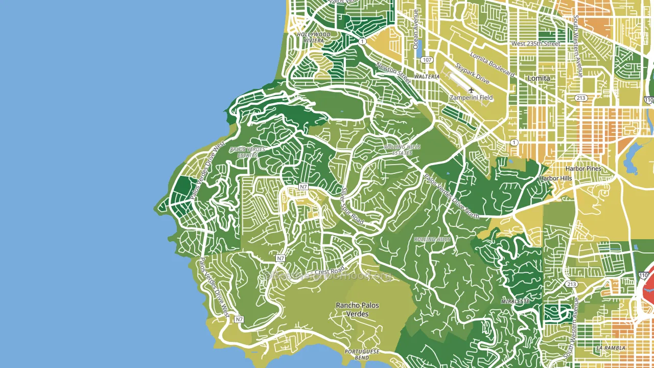 Palos Verdes Peninsula, Torrance, CA block-group voter-turnout map