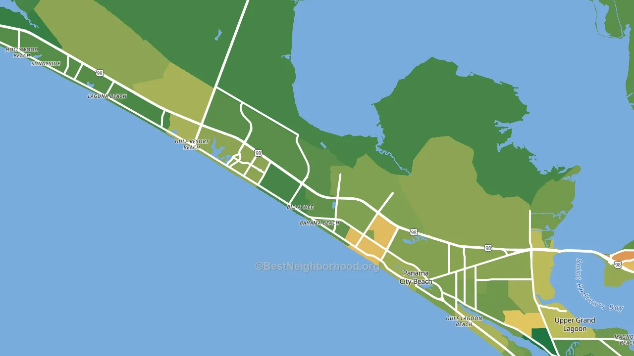 Panama City Beach, FL block-group voter-turnout map