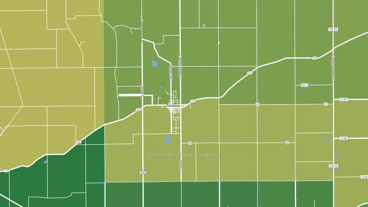Pandora, OH block-group voter-turnout map