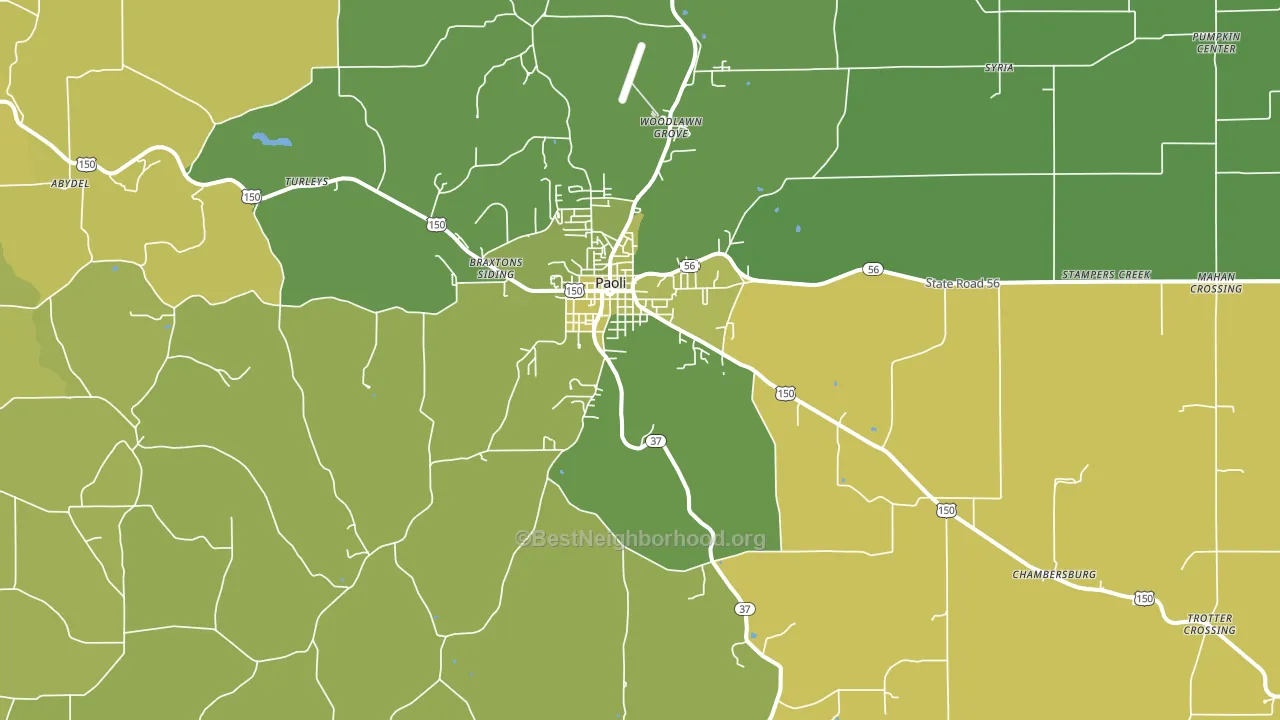 Paoli, IN block-group voter-turnout map