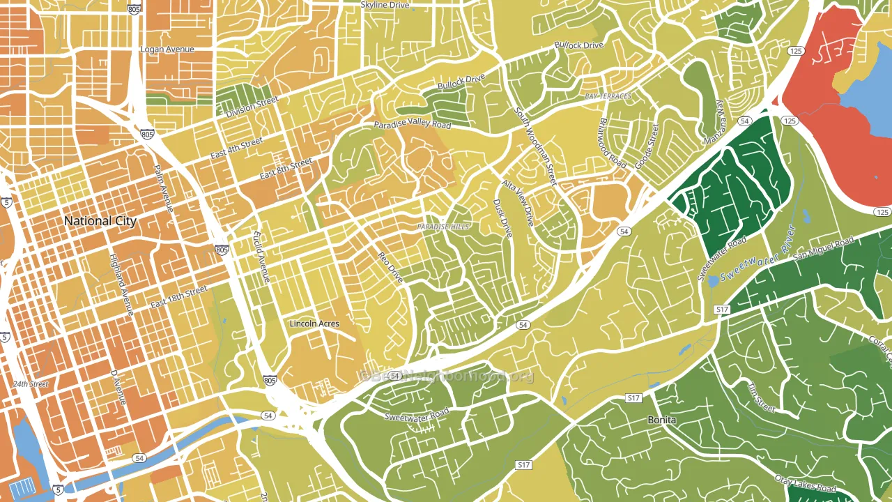Paradise Hills, San Diego, CA block-group voter-turnout map