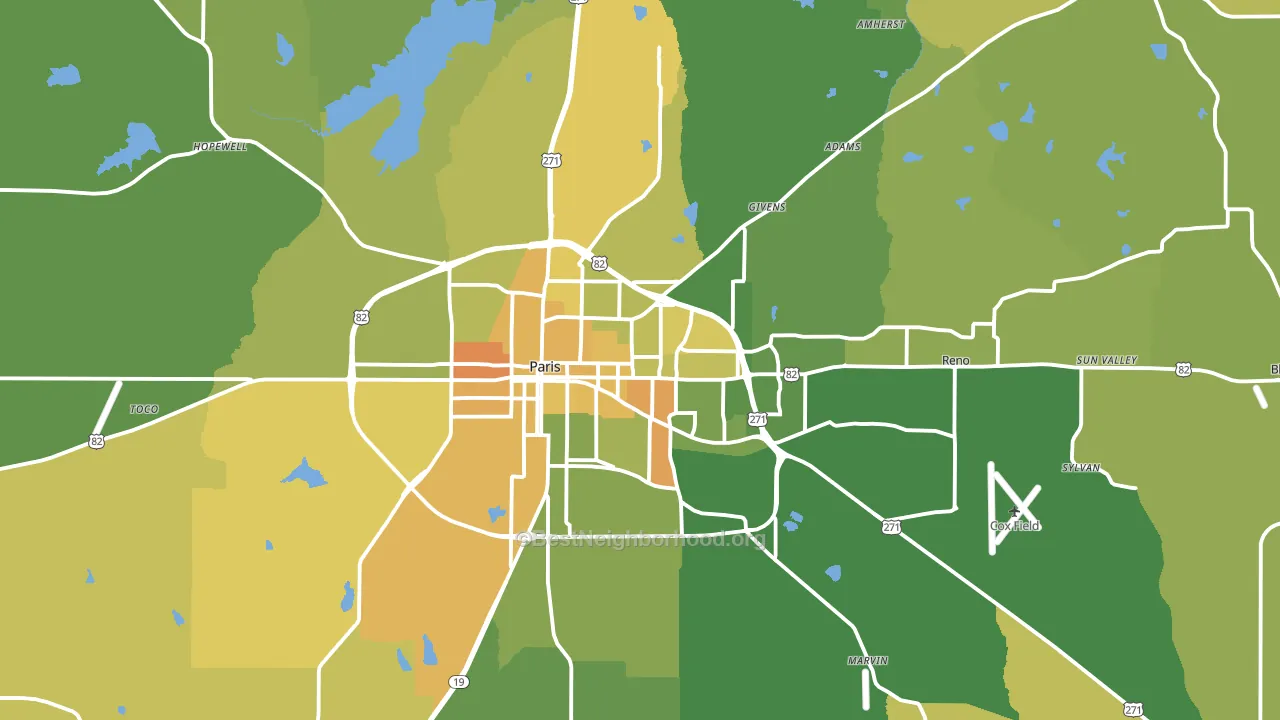 Paris, TX block-group voter-turnout map