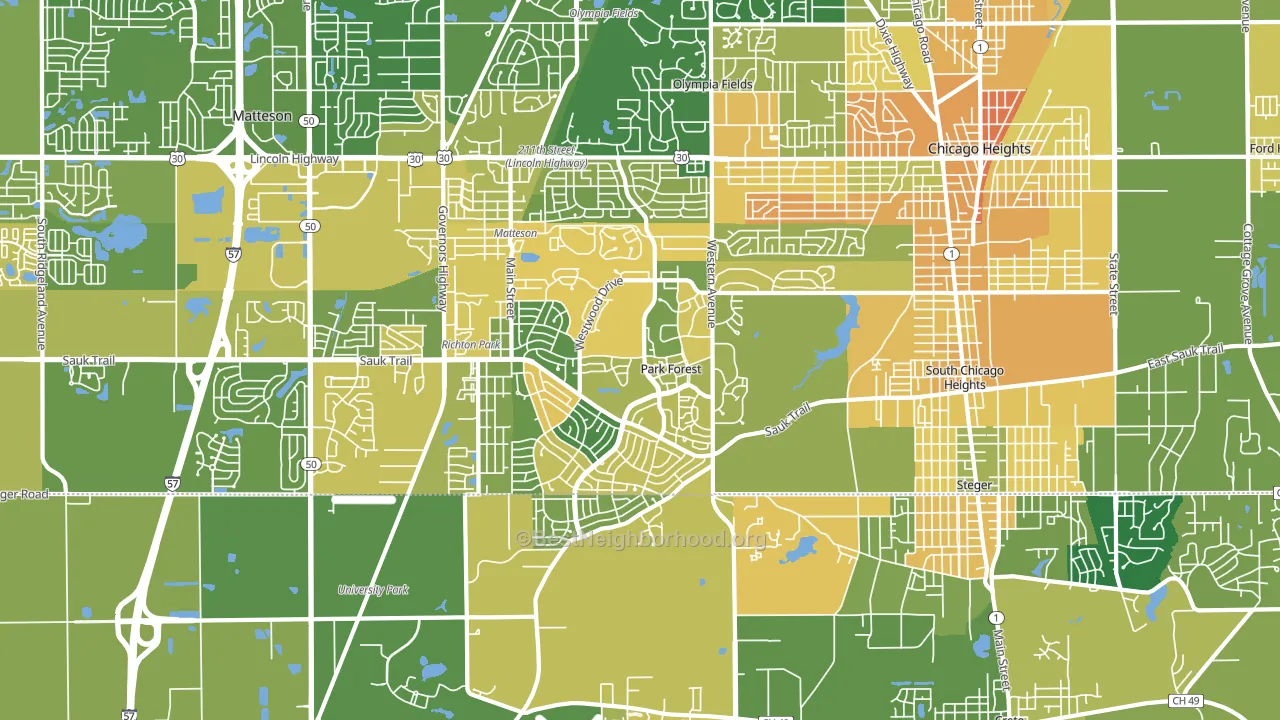 Park Forest, IL block-group voter-turnout map