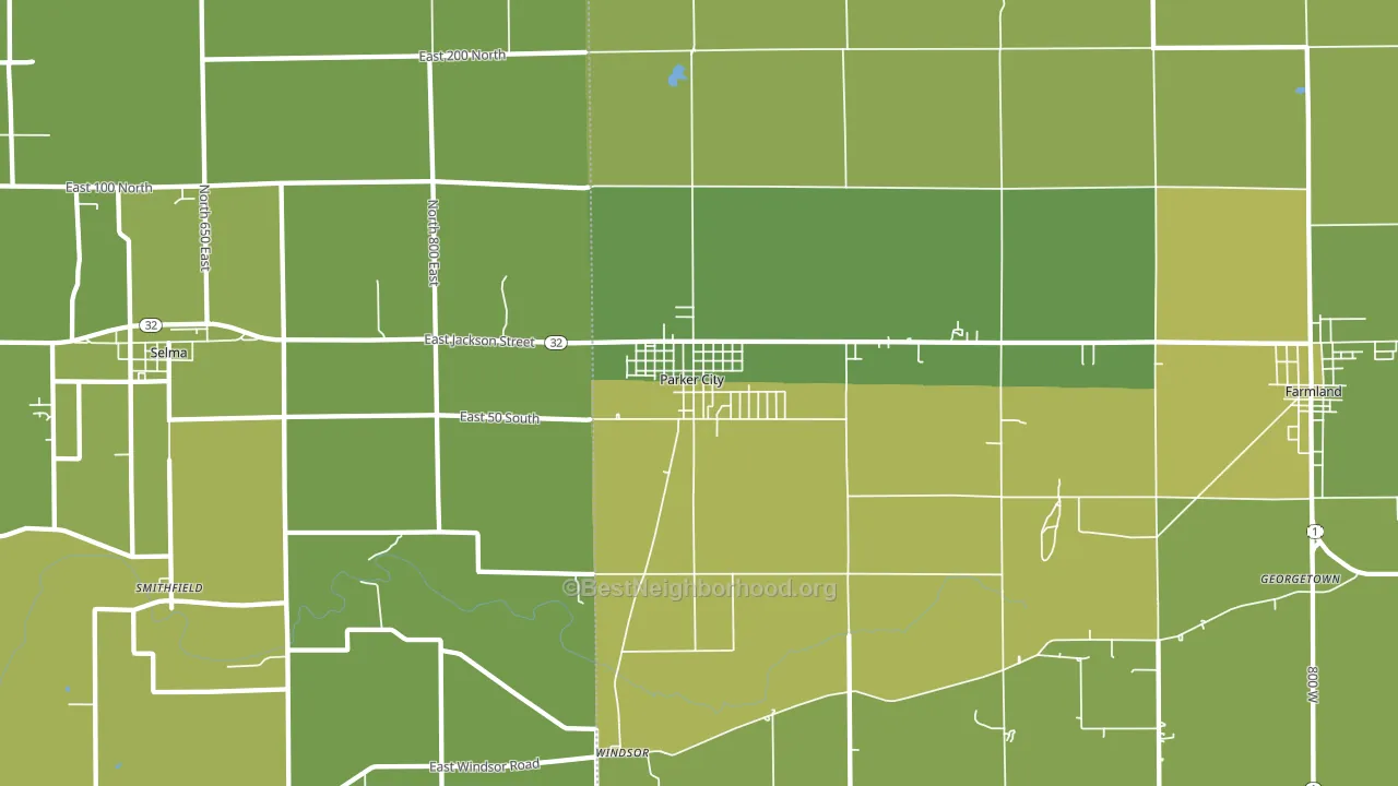 Parker City, IN block-group voter-turnout map