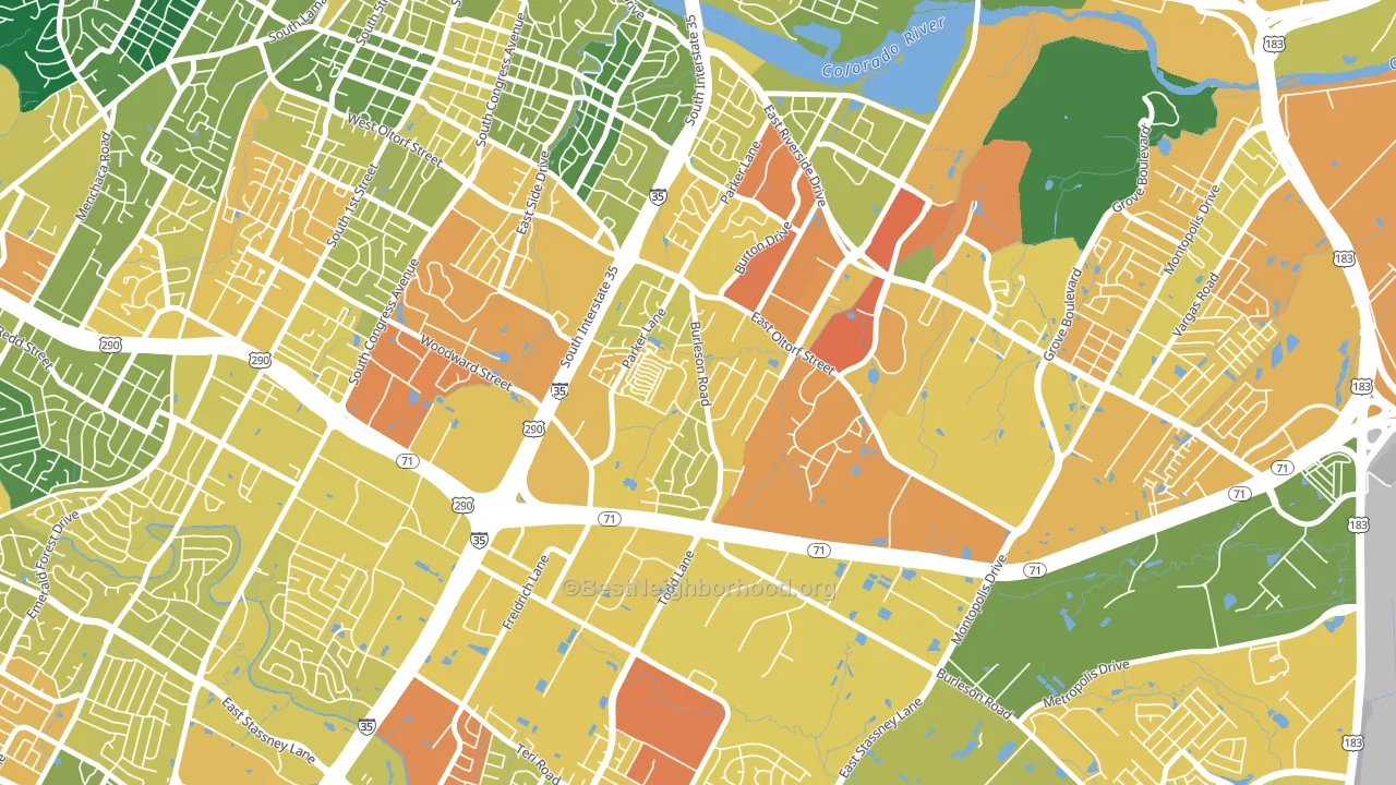 Parker Lane, Austin, TX block-group voter-turnout map