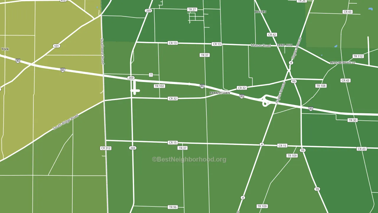 Parkertown, OH block-group voter-turnout map
