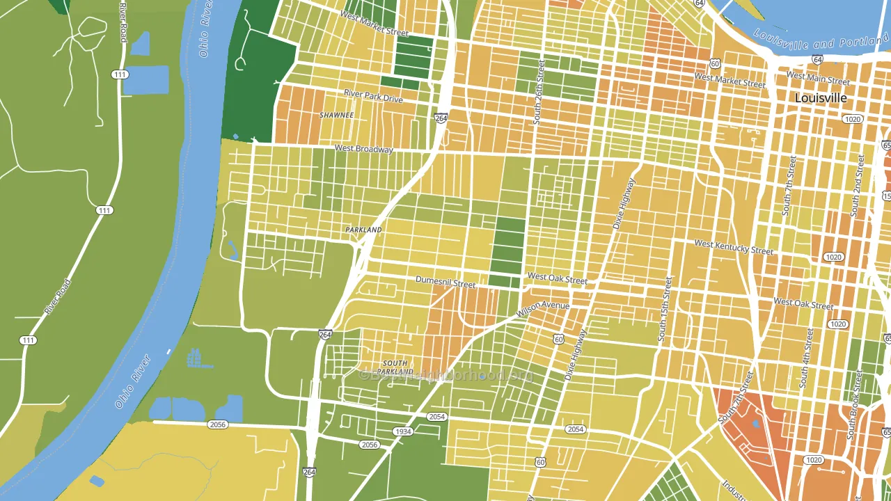 Parkland, Louisville, KY block-group voter-turnout map