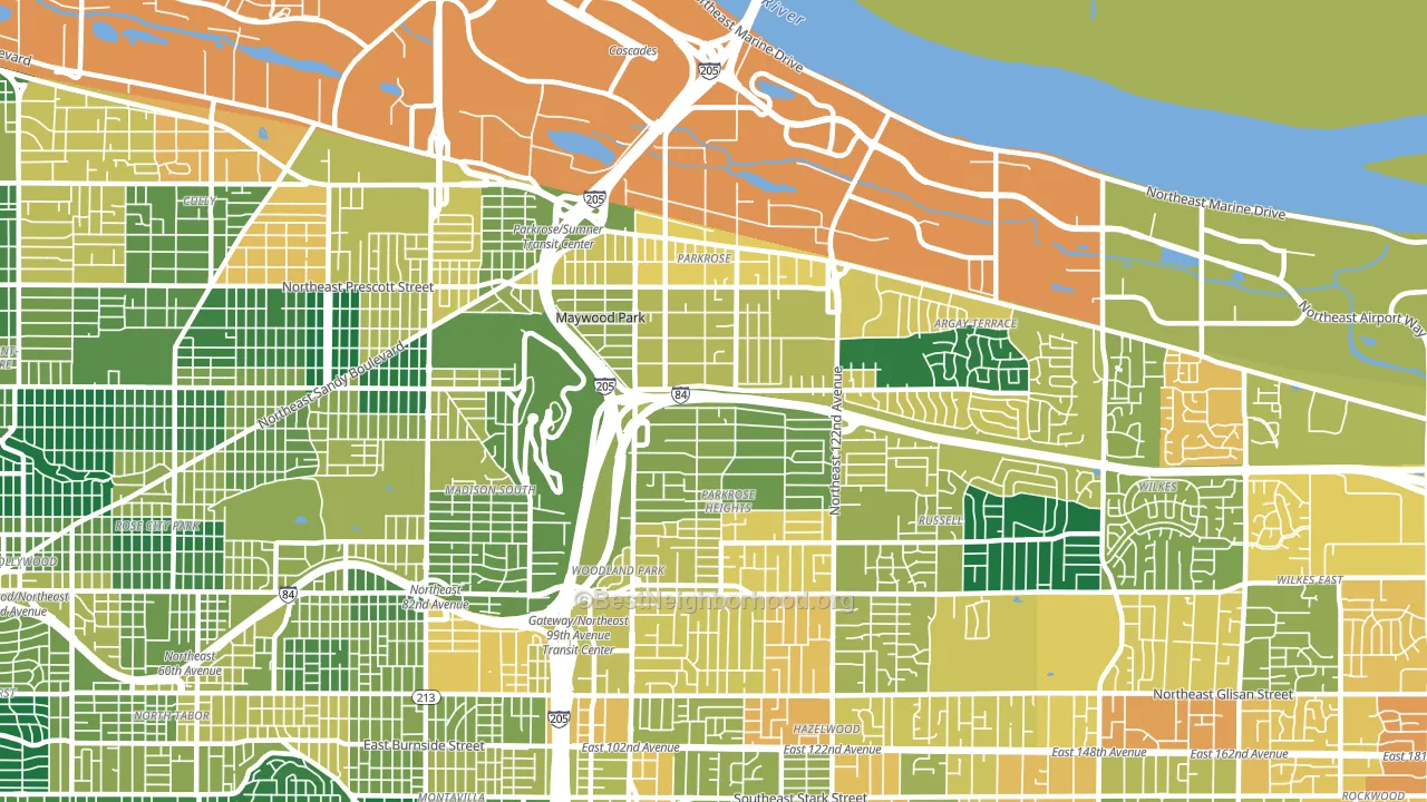 Parkrose, Portland, OR block-group voter-turnout map
