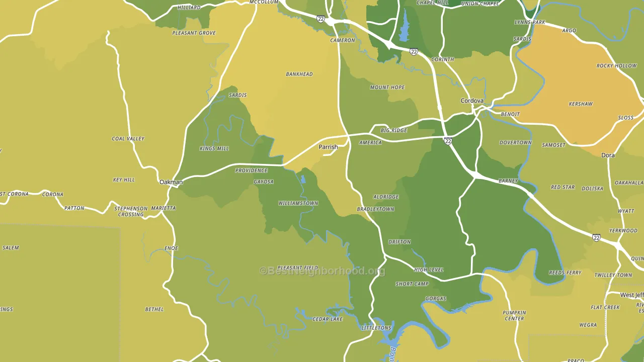 Parrish, AL block-group voter-turnout map