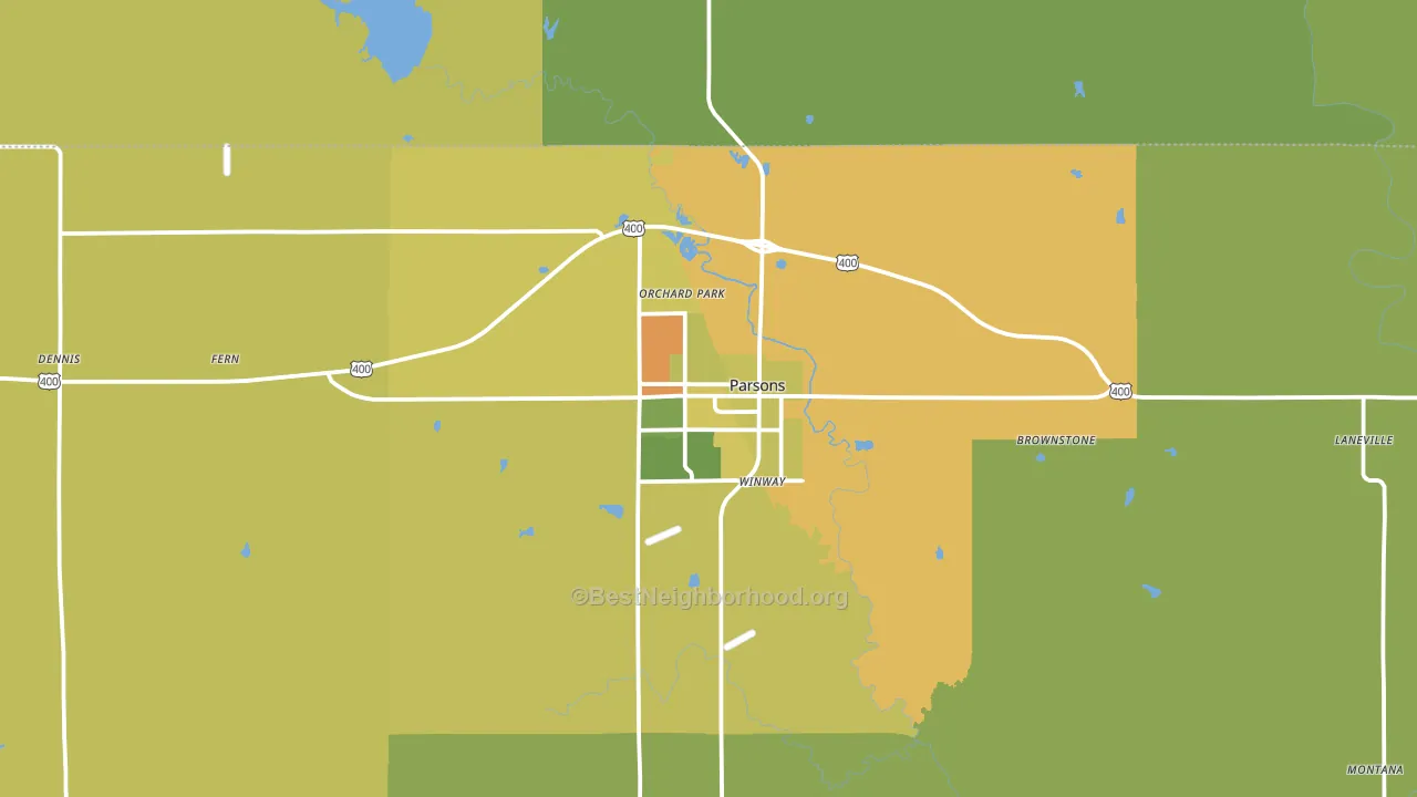 Parsons, KS block-group voter-turnout map