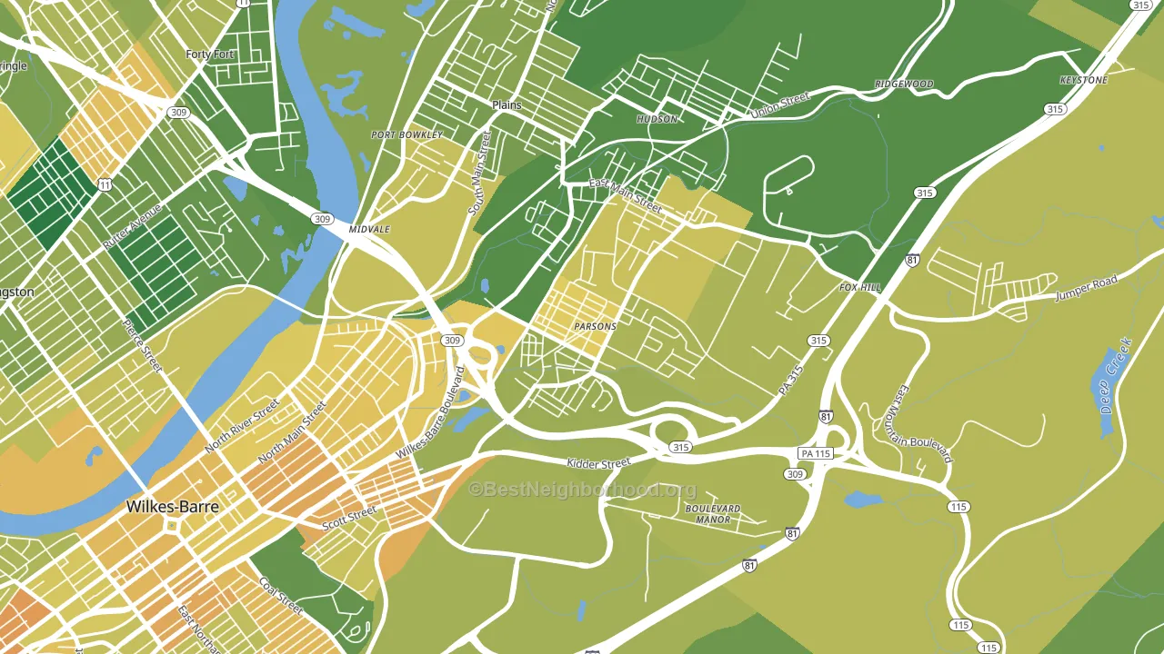 Parsons, Wilkes-Barre, PA block-group voter-turnout map