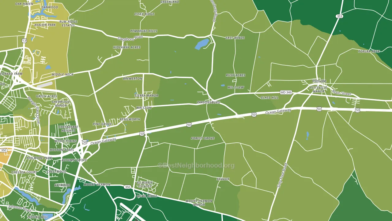 Parsonsburg, MD block-group voter-turnout map