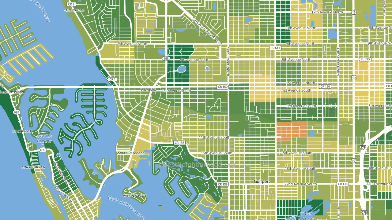 Pasadena Bear Creek Estates, St. Petersburg, FL block-group voter-turnout map