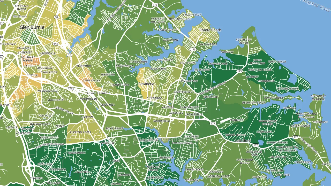 Pasadena, MD block-group voter-turnout map