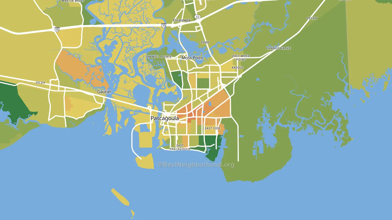 Pascagoula, MS block-group voter-turnout map