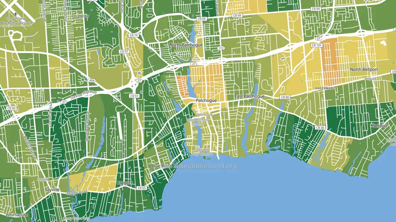 Patchogue, NY block-group voter-turnout map