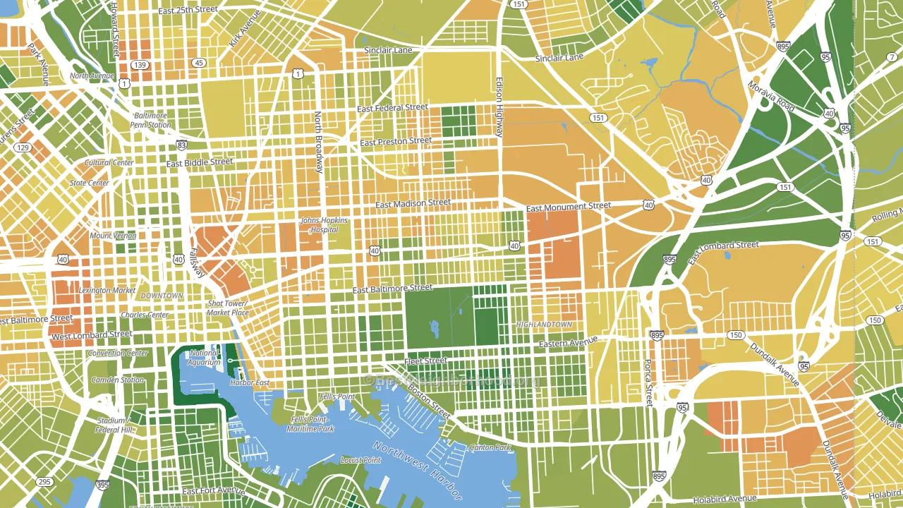 Patterson Park, Baltimore, MD block-group voter-turnout map