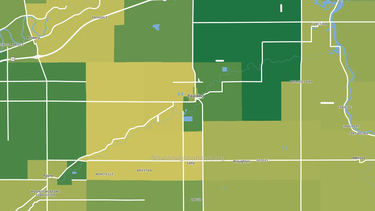Paulding County, OH block-group voter-turnout map