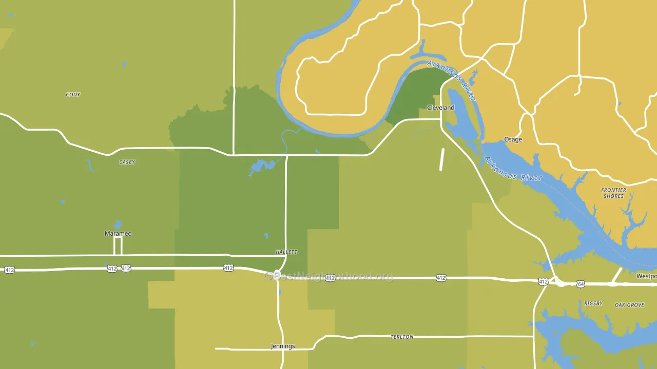 Pawnee County, OK block-group voter-turnout map