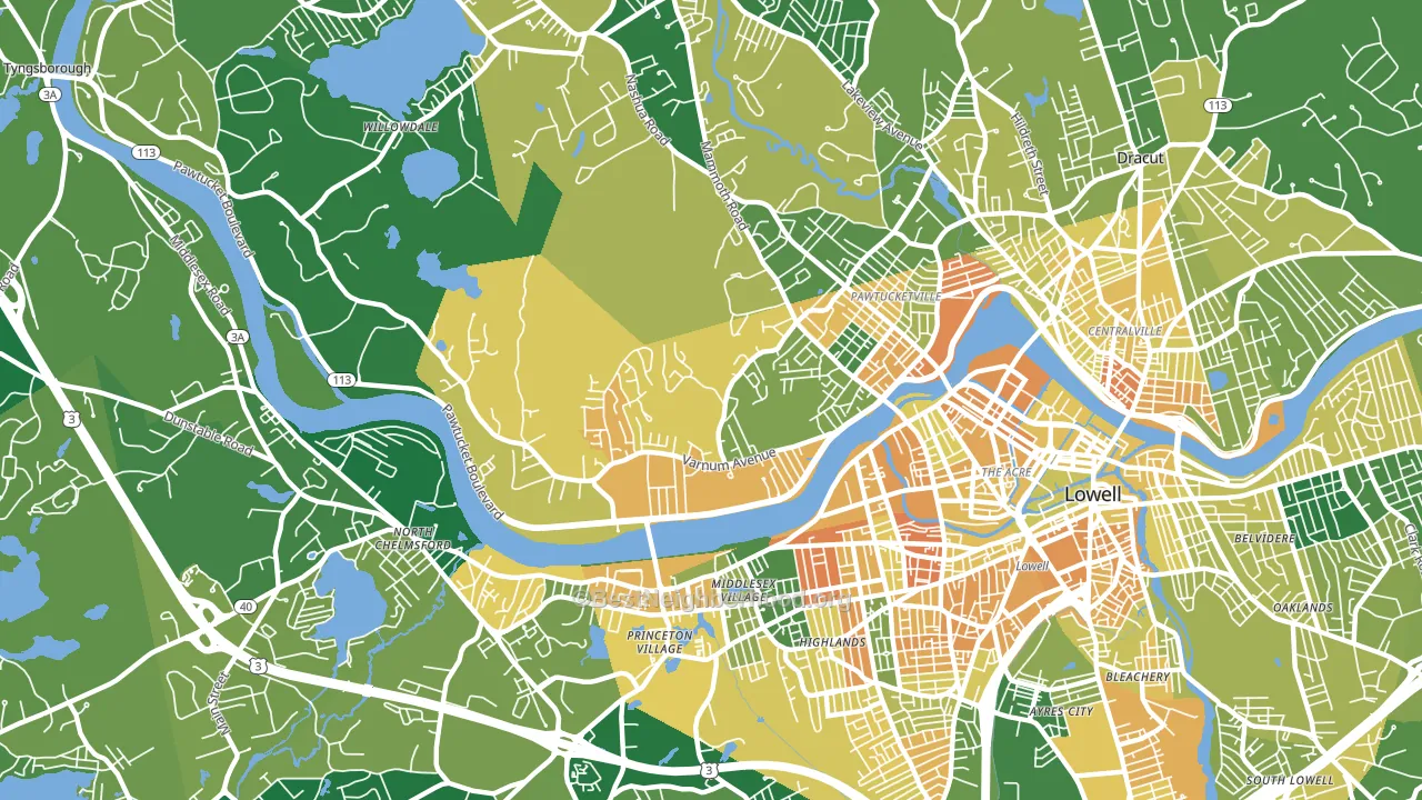 Pawtucketville, Lowell, MA block-group voter-turnout map