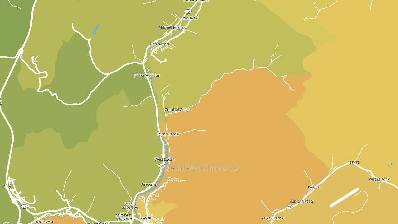 Peach Creek, WV block-group voter-turnout map