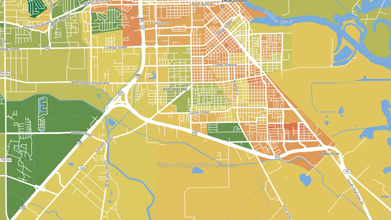 Pear Orchard, Beaumont, TX block-group voter-turnout map