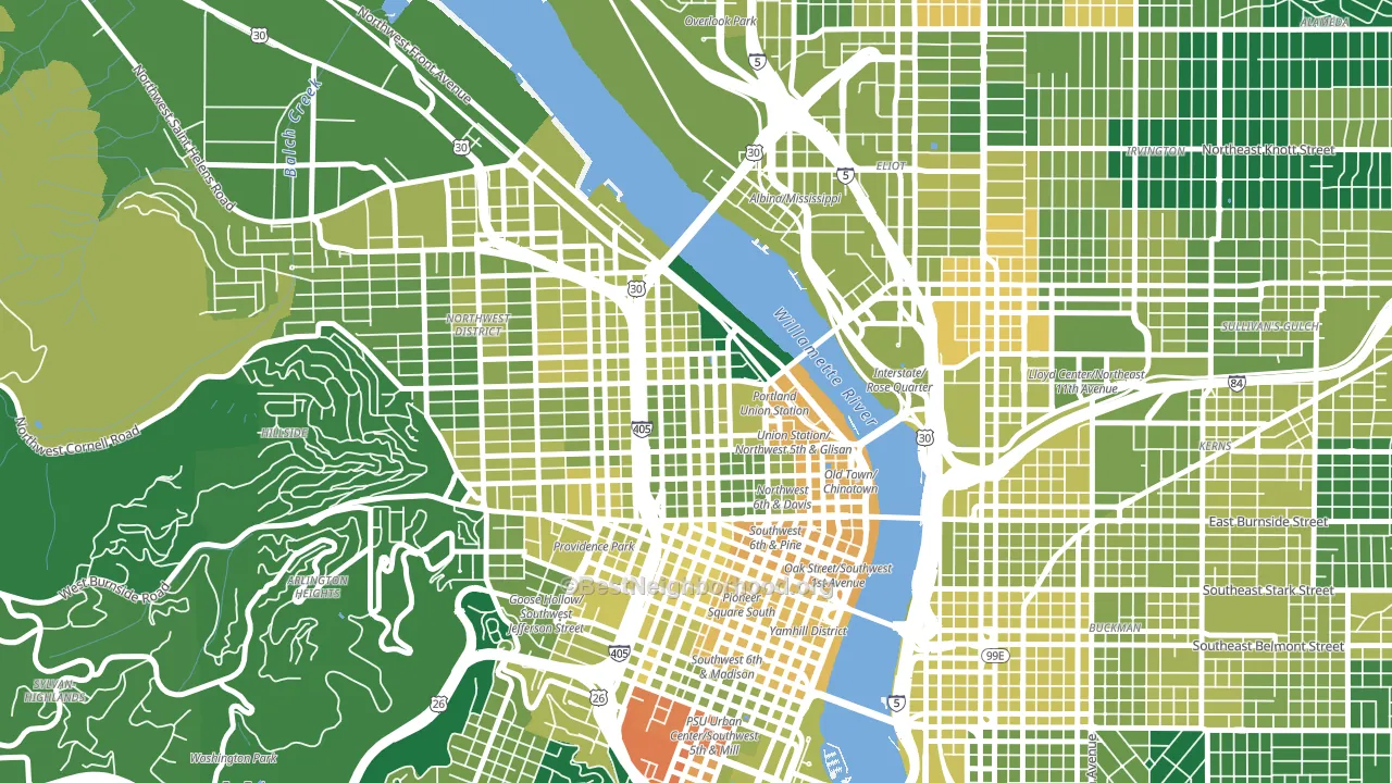 Pearl District, Portland, OR block-group voter-turnout map