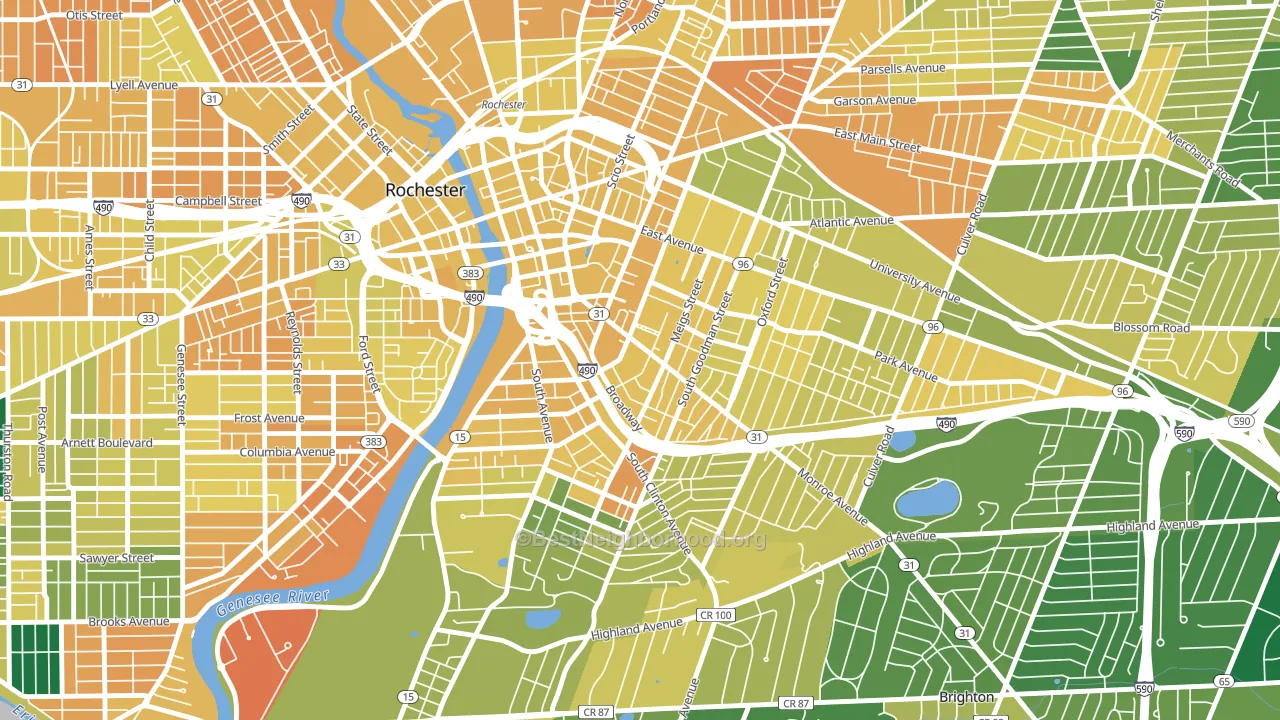 Pearl-Meigs-Monroe, Rochester, NY block-group voter-turnout map
