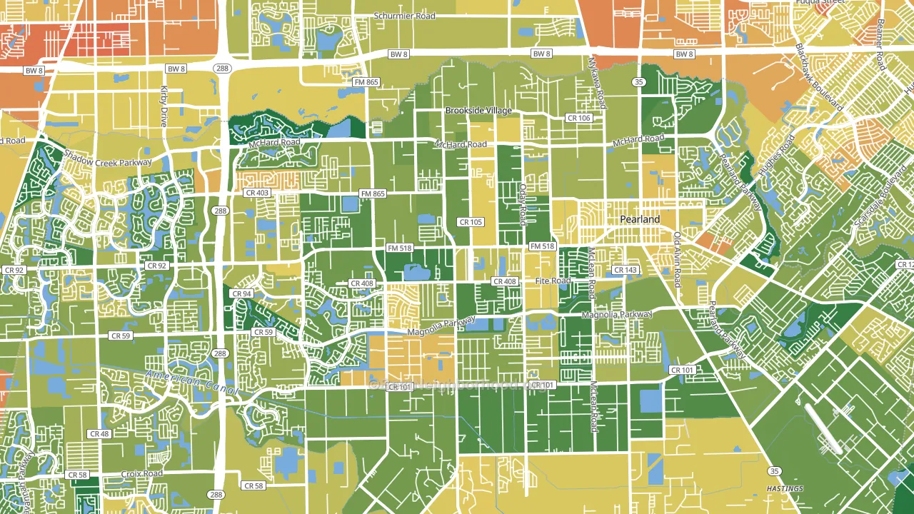 Pearland, TX block-group voter-turnout map