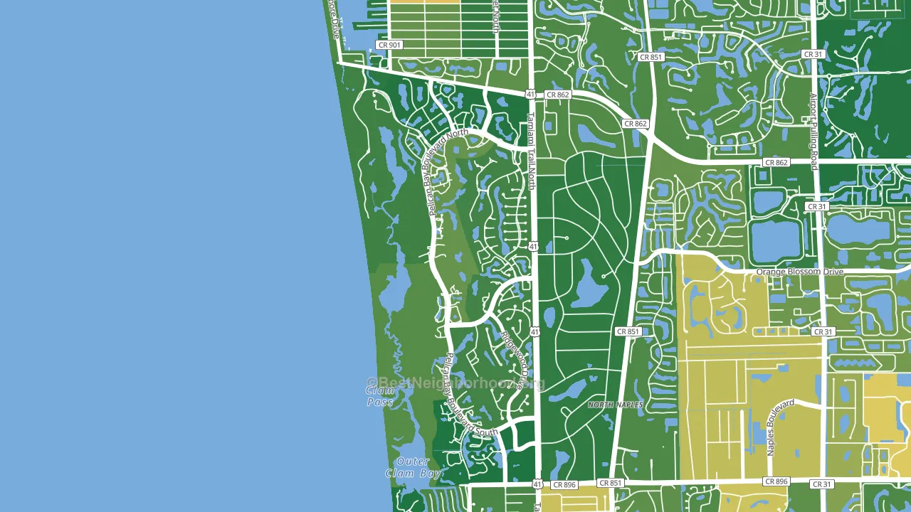 Pelican Bay, Naples, FL block-group voter-turnout map