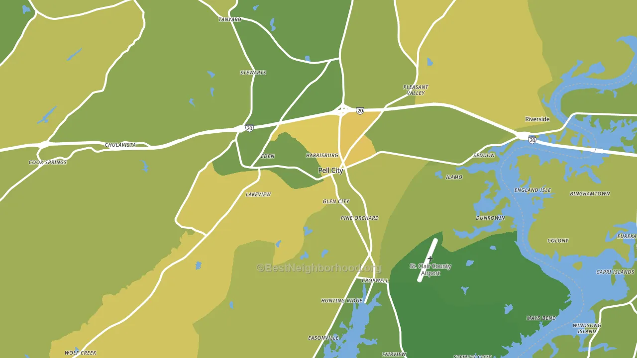 Pell City, AL block-group voter-turnout map