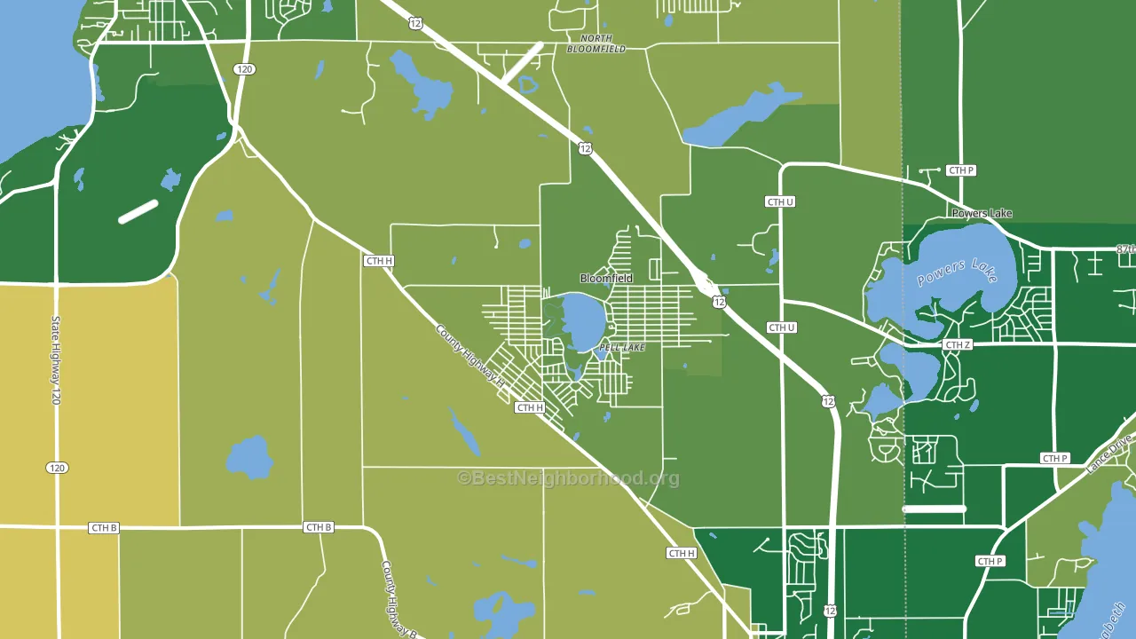 Pell Lake, WI block-group voter-turnout map