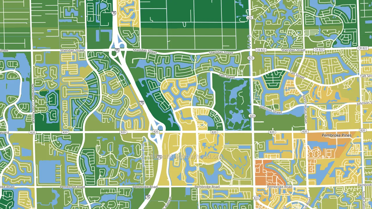 Pembroke Falls, Pembroke Pines, FL block-group voter-turnout map