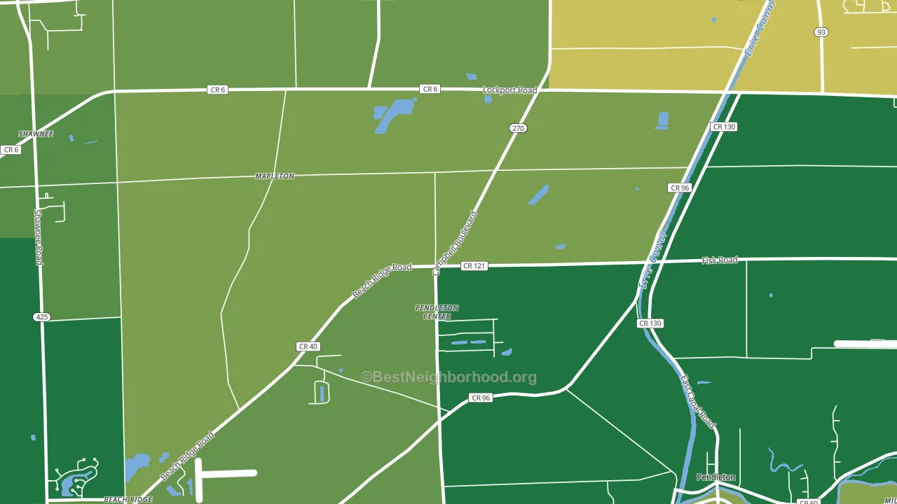 Pendleton Center, NY block-group voter-turnout map